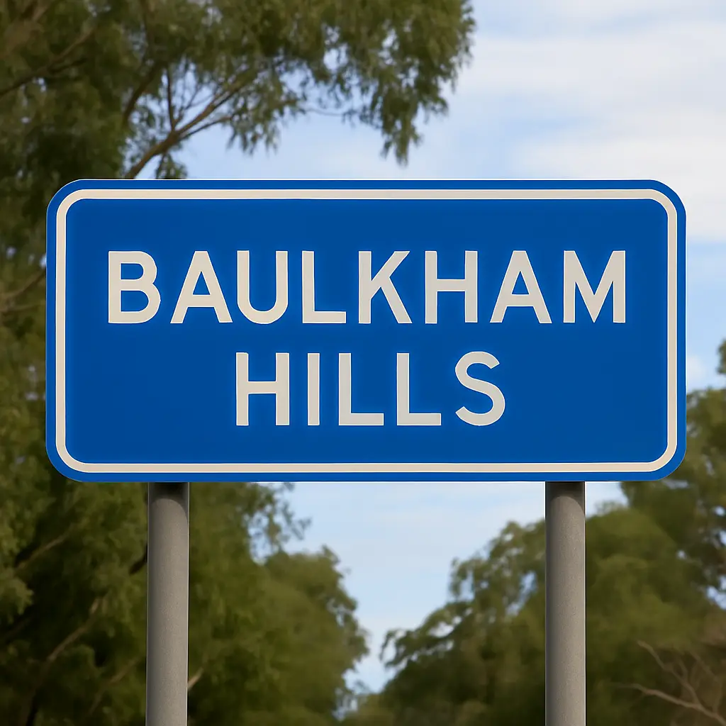 Baulkham Hills suburb road sign, marking a key location for airport shuttle pickups in Sydney’s northwest