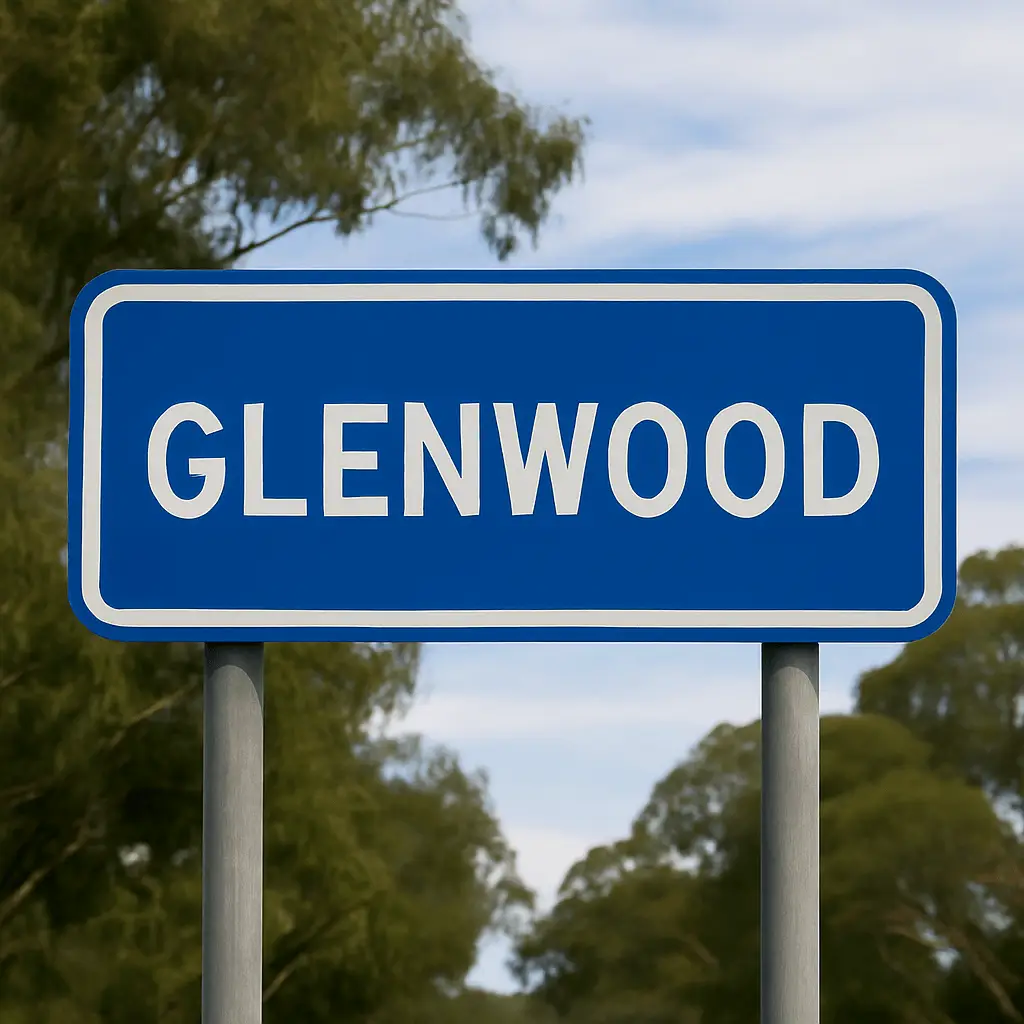 Glenwood NSW road sign — airport shuttle pickup location in Western Sydney.