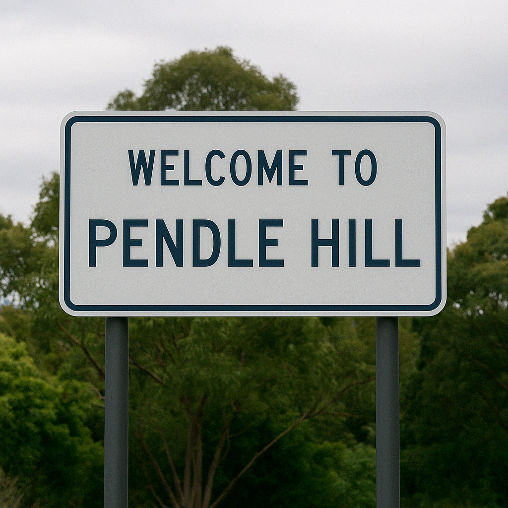 Welcome sign for Pendle Hill – airport transfer service